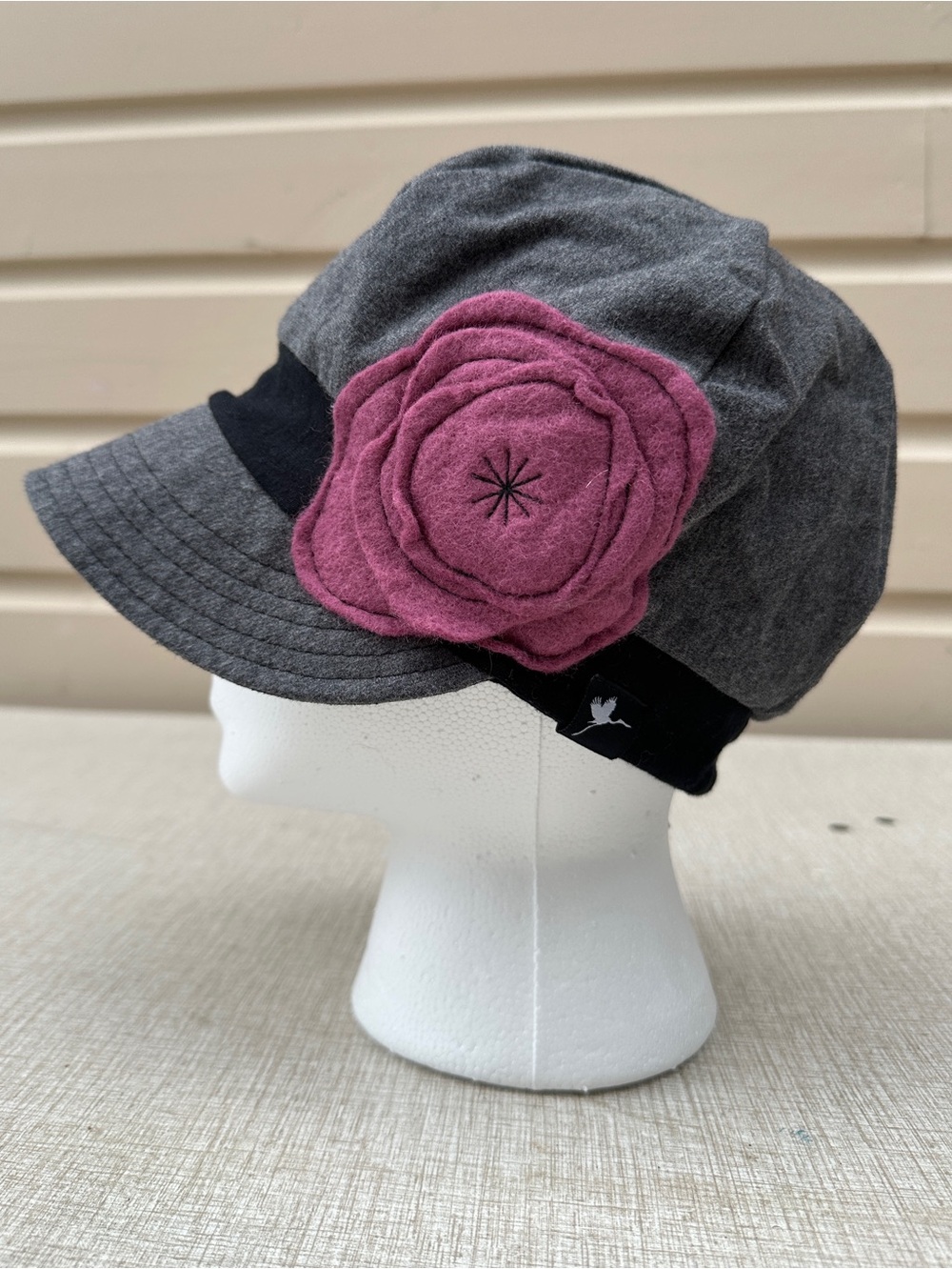 Gray Cotton blend stretch cap jersey baseball style Hat with Pink Rose Accent